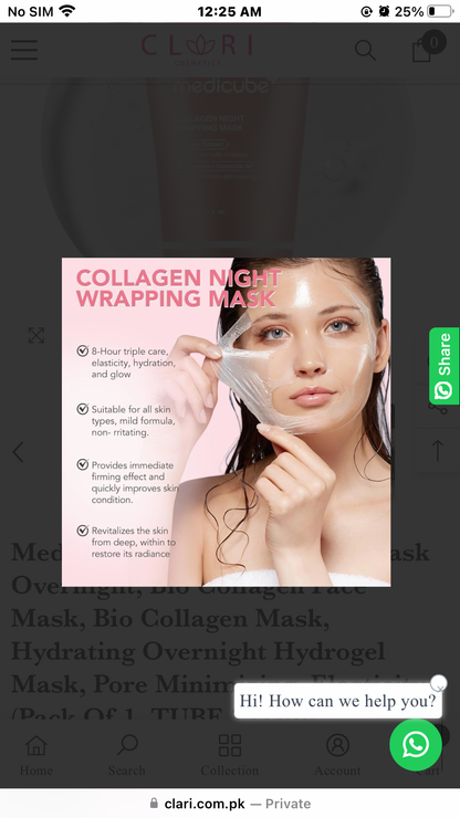 Medicube Bio Collagen Hydrating Face Mask – Overnight Hydrogel Formula for Glowing, Firm & Smooth Skin (75gram Tube)